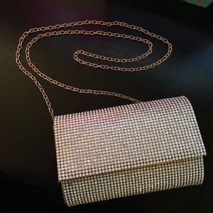 NWOT glitter rhinestone clutch gold chain strap